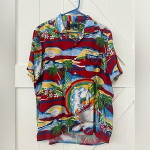 Polo Ralph Lauren XL Classic Fit Camp Shirt Cruise Ship Hawaiian Print‎ Viscose